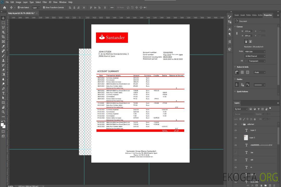 Modèle de relevé bancaire Espagne Santander au format Word et PDF, version 2 template Modèle de relevé bancaire Espagne Santander au format Word et PDF, version 2 template